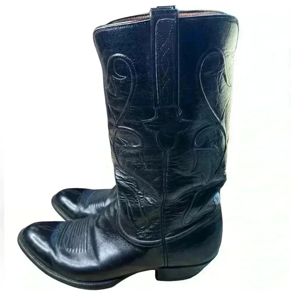 Lucchese Baker Cowhide Black Medium Round Toe 9 2E